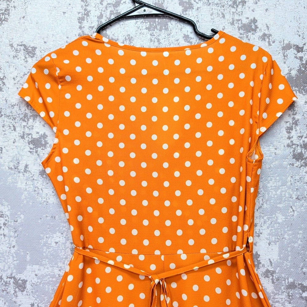 LIVAGIRL Orange Polka Dot High-Low Wrap Dress Small V-Neck Short Sleeve New - Picture 12 of 15